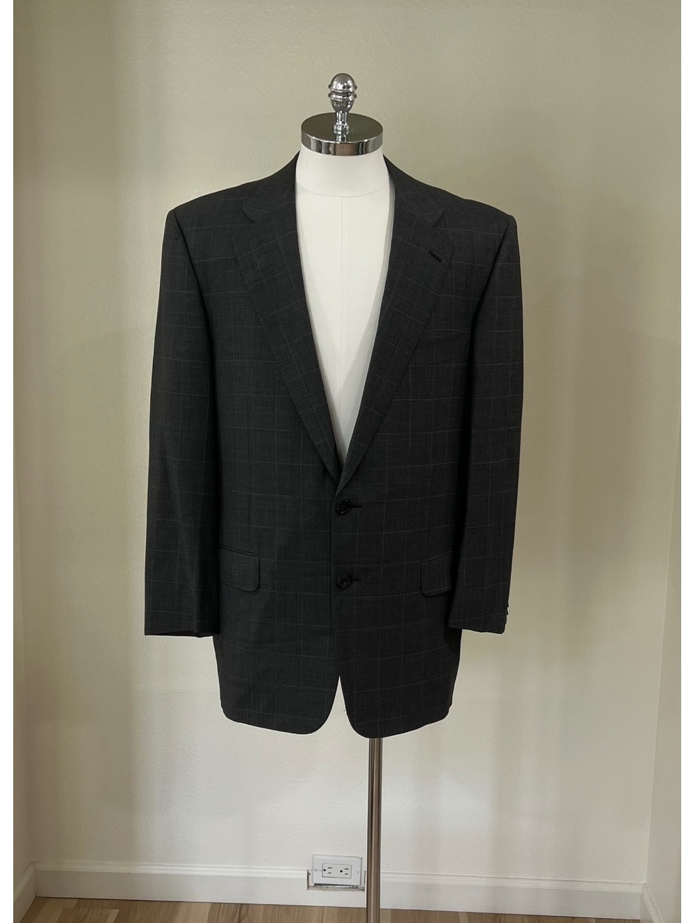 Zegna 15 Milmil 15 Saks Gray Windowpane Wool Blazer 44L